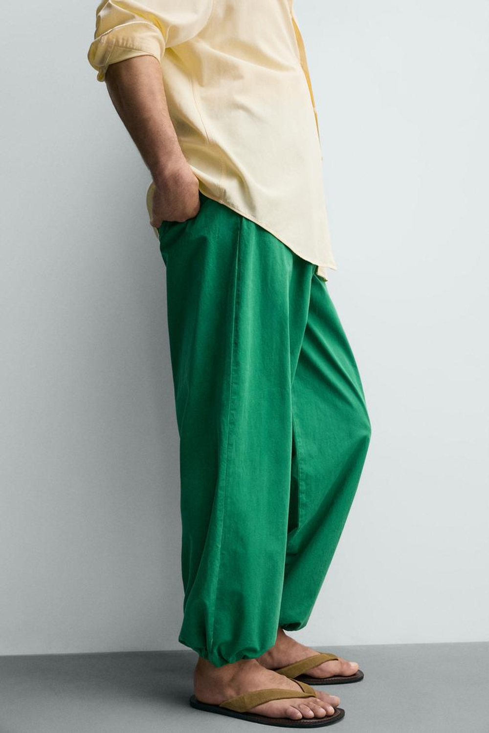 ZARA БРЮКИ PARACHUTE СВОБОДНОГО КРОЯ, ЗЕЛЕНЫЙ