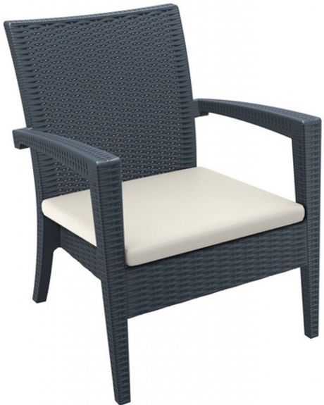 Кресло пластиковое плетеное с подушкой Siesta Contract Miami Lounge Armchair, антрацит