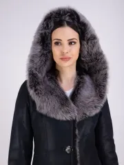 Дубленка натуральная с капюшоном длинная Турция