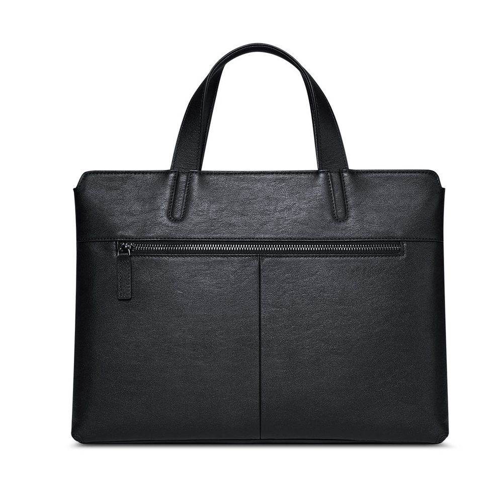 WilliamPOLO Top Grain Cow Leather Briefcase, Handbag Medium Men"s Black
