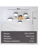 Люстра потолочная светодиодная 8024/5GRAY