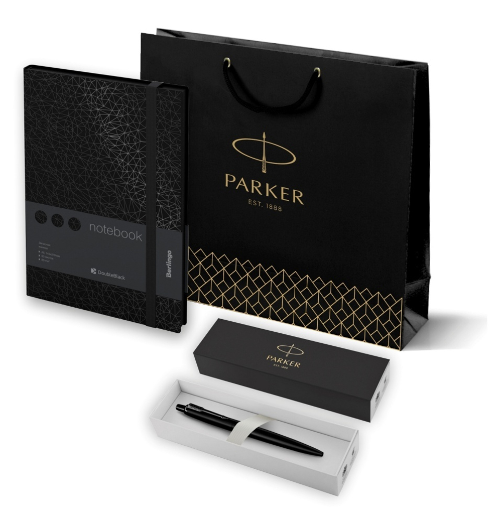 Подарочный набор: Шариковая ручка Parker Jotter XL SE20 Monochrome и Ежедневник недатированный, черный срез, черный.