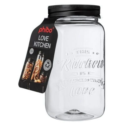 Банка квадратная с тиснением love kitchen 1,4л (черный)