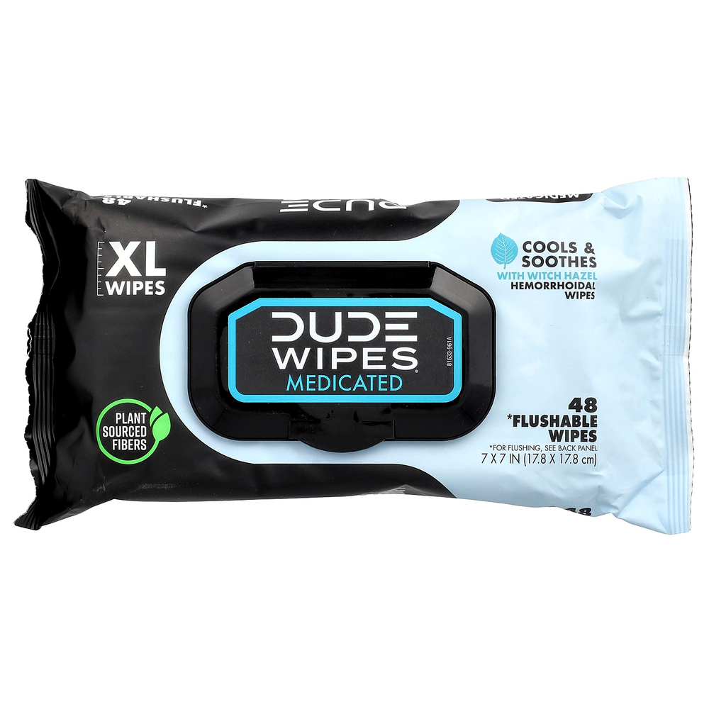 Dude Products, лечебные салфетки, смываемые салфетки, размер XL, 48 салфеток