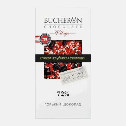 Горький шоколад с клюквой-клубникой-фисташкой Bucheron Village 85г