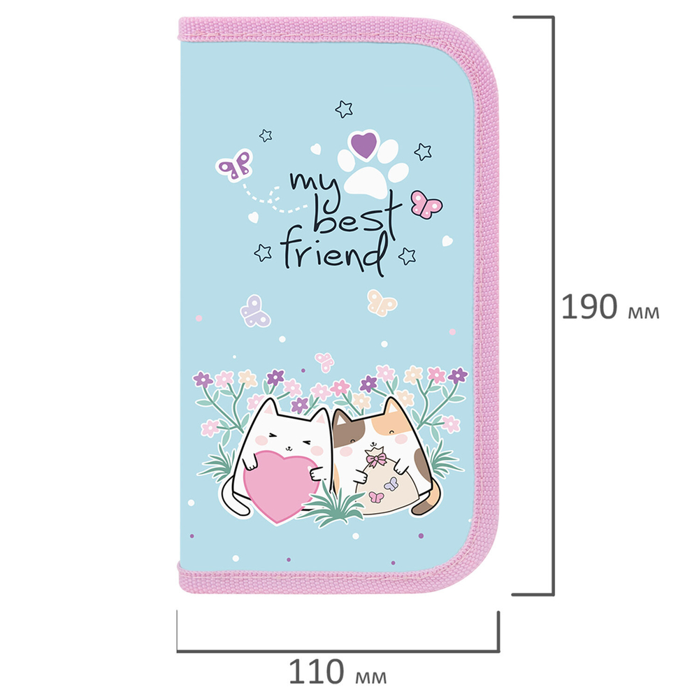 Пенал ПИФАГОР, 2 отделения, ламинированный картон, 19х11 см, "Cat friends", 272247