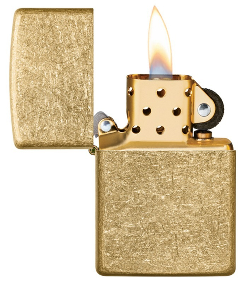Зажигалка Zippo Classic с покрытием Tumbled Brass, латунь/сталь, золотистая, матовая, 38x13x57 мм
