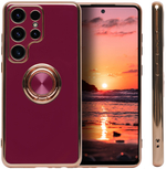 Стильный глянцевый чехол для SAMSUNG GALAXY S23 ULTRA с кольцом-подставкой и бархатной подкладкой