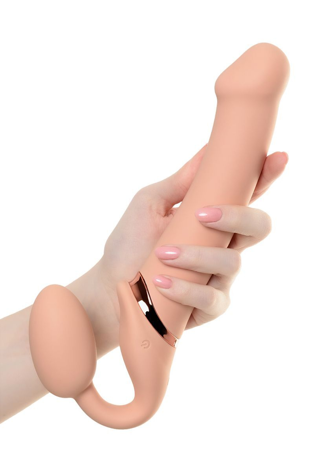 Телесный безремневой вибрострапон Vibrating Bendable Strap-On - size L (Цвет: телесный)