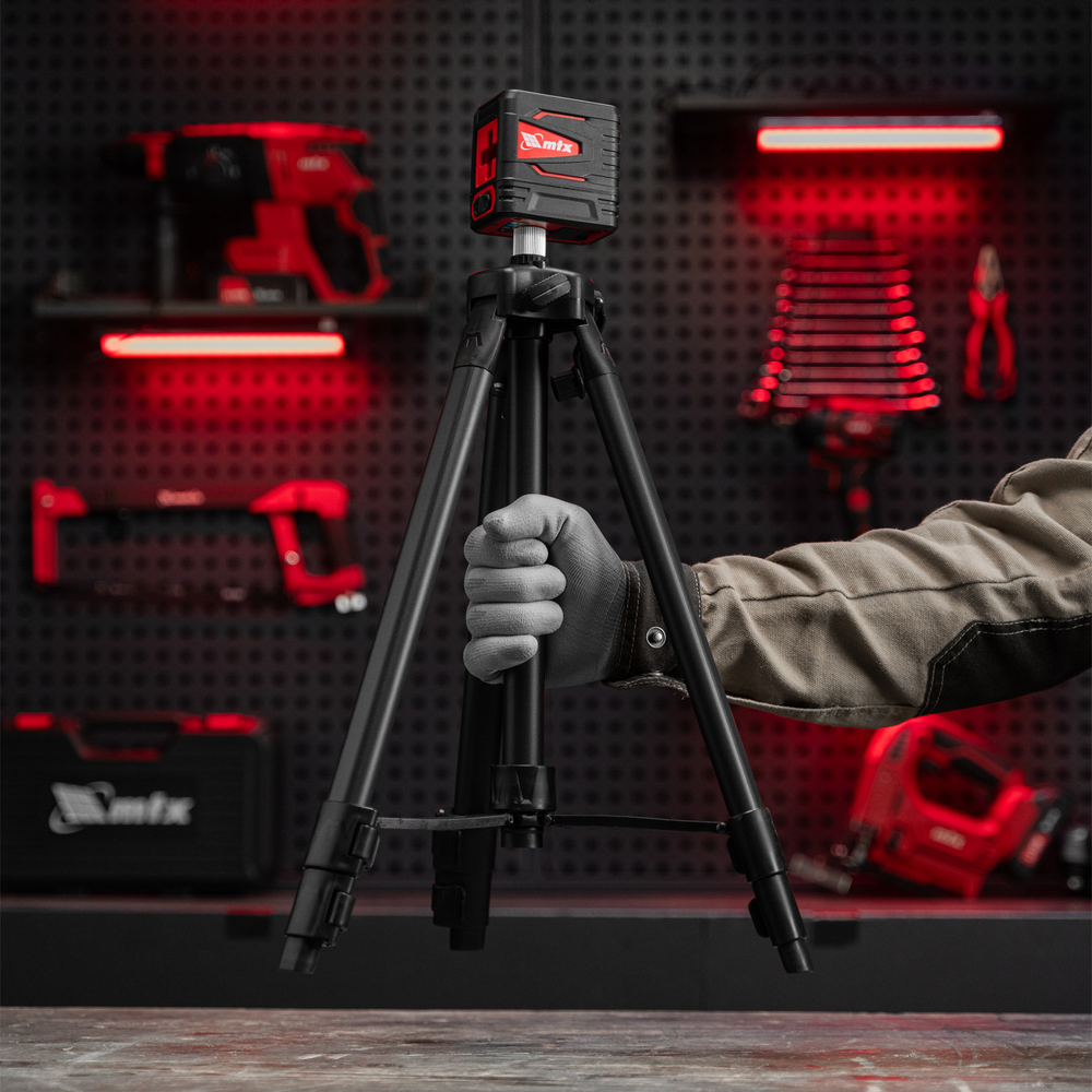 Лазерный уровень QBC RED Pro SET, 10 м, красный луч, батарейки, штатив// MTX