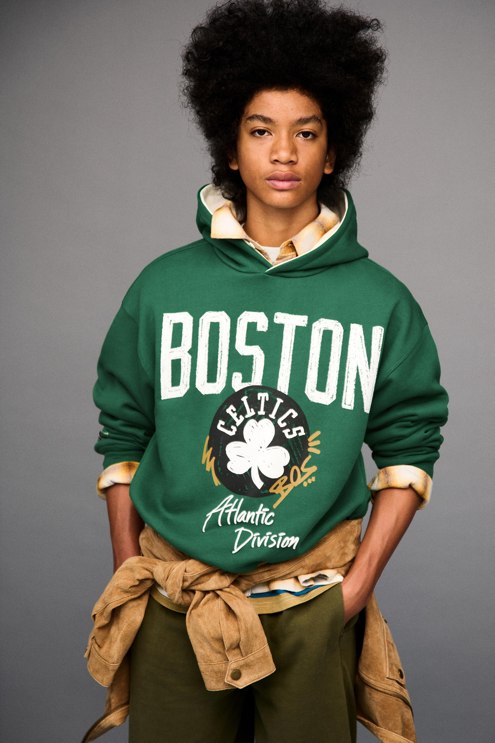 ZARA ХУДИ С ПРИНТОМ NBA - BOSTON CELTICS, ЗЕЛЕНЫЙ