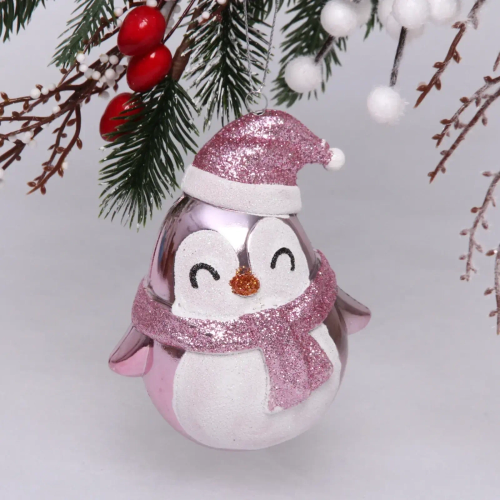 Ёлочная игрушка «Новогодний пингвин» 7*6*11 см, розовый