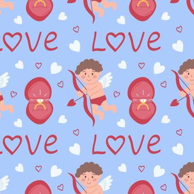 Купидон, кольцо и слово love