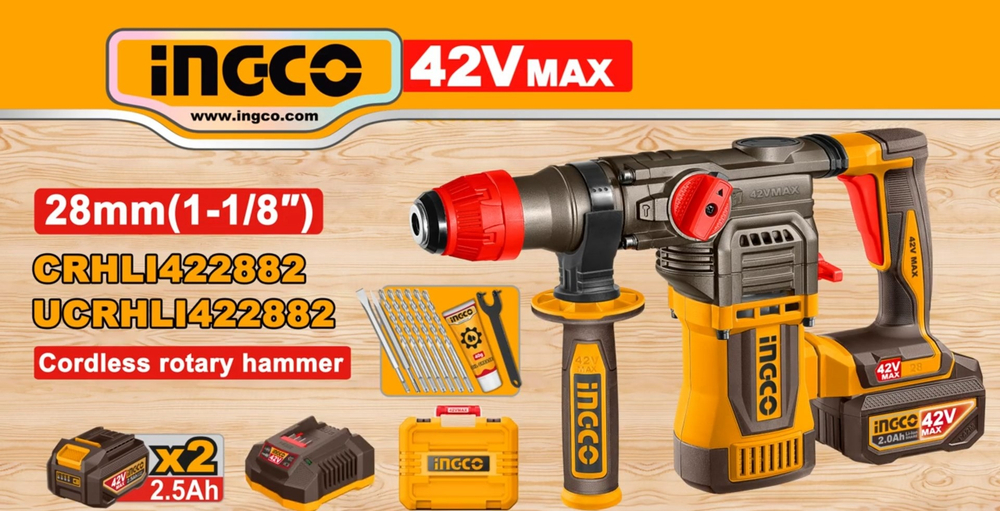 Аккумуляторный бесщеточный перфоратор SDS-Plus INGCO CRHLI422882 INDUSTRIAL 42 В 4.5 Дж