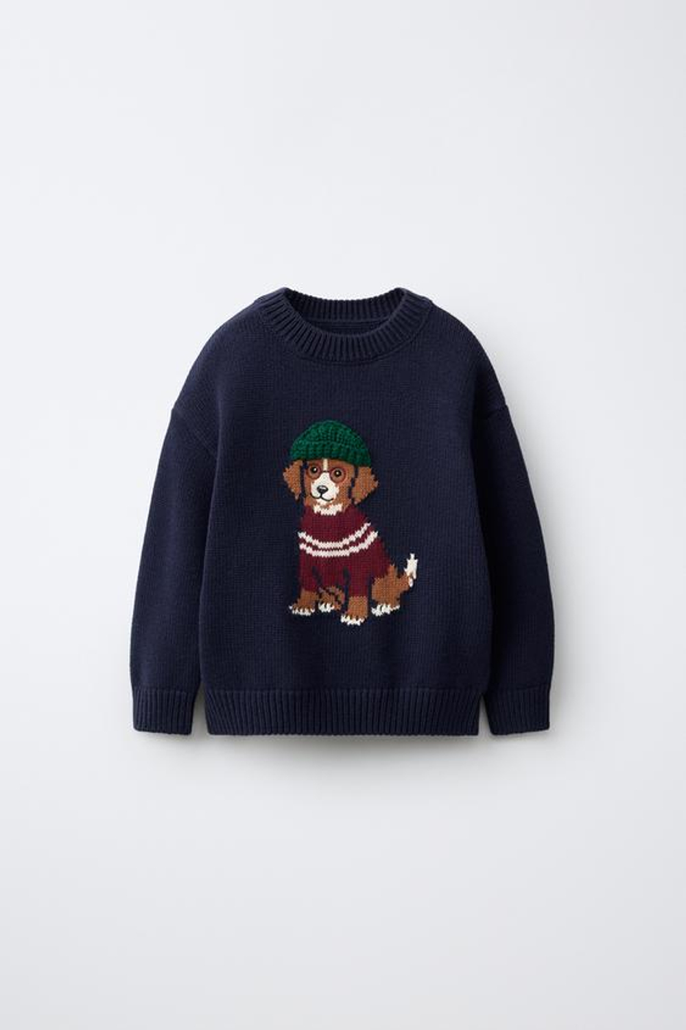 ZARA СВИТЕР С ВЫШИВКОЙ «СОБАКА», МОРСКОЙ СИНИЙ