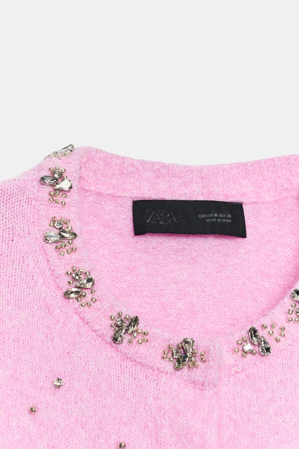 ZARA КАРДИГАН С ОТДЕЛКОЙ БУСИНАМИ, РОЗОВЫЙ