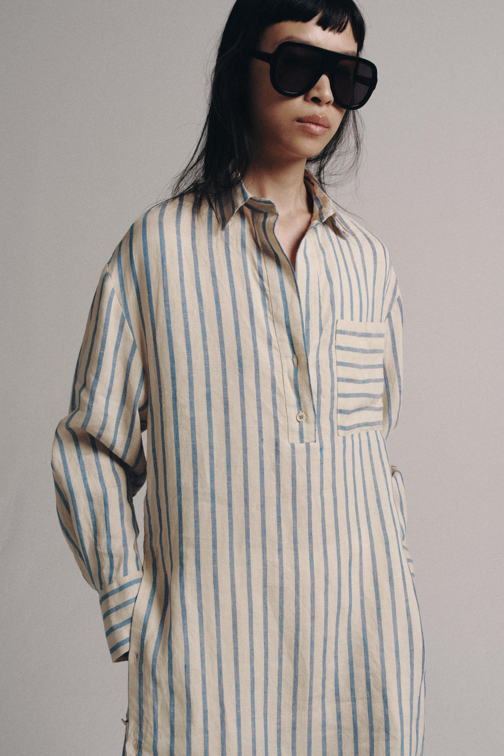 ПЛАТЬЕ-РУБАШКА В ПОЛОСКУ ИЗ 100% ЛЬНА — ZW COLLECTION — ZARA