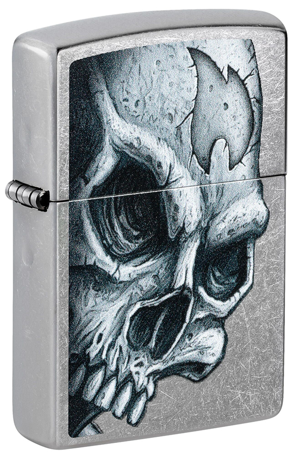 Зажигалка ZIPPO Skull and Flame с покрытием Street Chrome, латунь/сталь, серебристая, матовая, 38x13