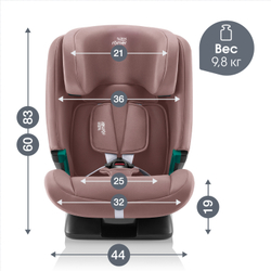 Автокресло 1/2/3 Britax Roemer EVOLVAFIX Dusty Rose, с 15 месяцев до 12 лет, (76 - 150 см), розовый