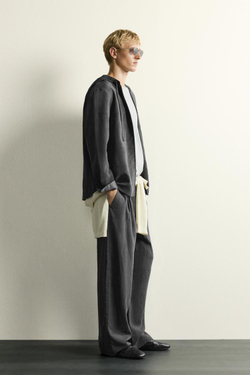 ZARA БРЮКИ RELAXED FIT В ПОЛОСКУ, АНТРАЦИТОВО-СЕРЫЙ