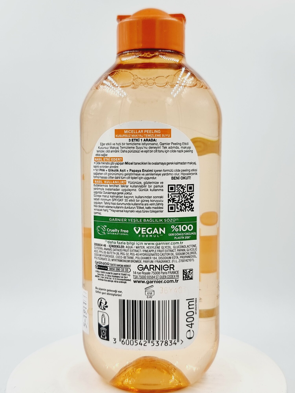 Garnier Мицеллярная вода с гликолевой кислотой с эффектом пилинга для снятия макияжа, очищения, 400 мл (Франция)