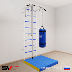 Шведская стенка Sv Sport усиленная 6157 (Турник стандарт/Канат/Трапеция/Цепь/Мешок 30кг/Мат 1м)