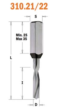 Сверло HWM (5x22x57.5 мм; Z 2+2; S 10x27 мм; RH) для присадочного станка CMT 310.050.21