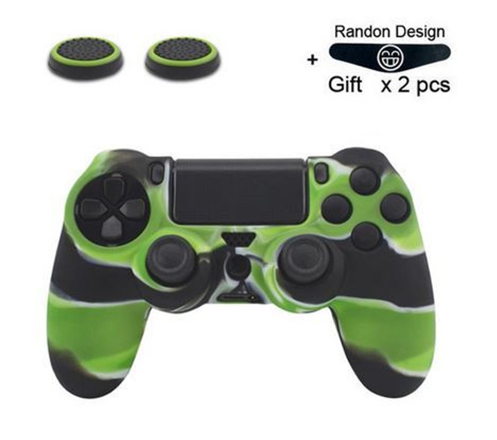 Чехол для геймпада DualShock 4 (камуфляж зеленый) + накладки