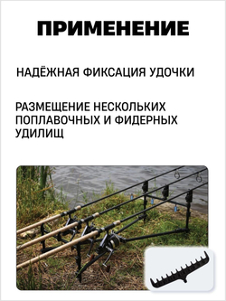 Подставка (гребенка) под фидерные удилища, держатель для удилищ (чёрный)