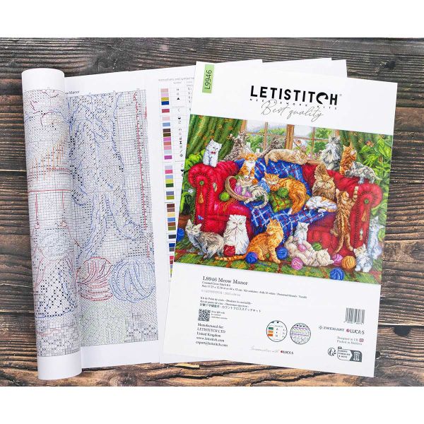 Набор для вышивания нитками LetiStitch L9946, Поместье Мяу 44х32см