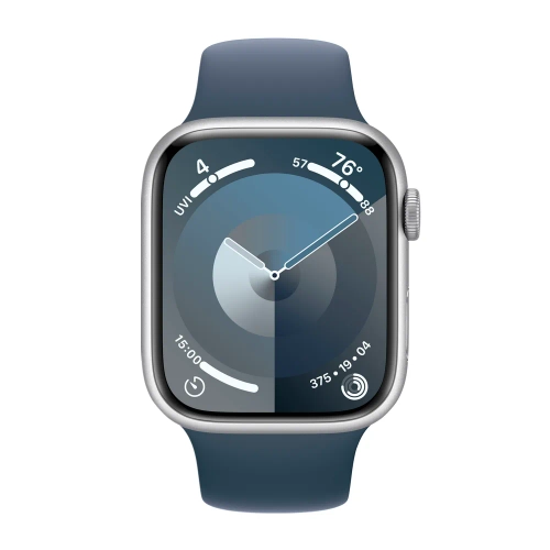 Умные часы Apple Watch Series 9 GPS, 45mm, Aluminium Case with Sport Band M/L, Silver/Storm Blue (Серебристый/Штормовой синий)