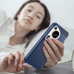 Чехол с дизайном в стиле карбон синего цвета на Huawei Pura 70 Ultra, мягкий отклик кнопок, серия Carbon от Caseport