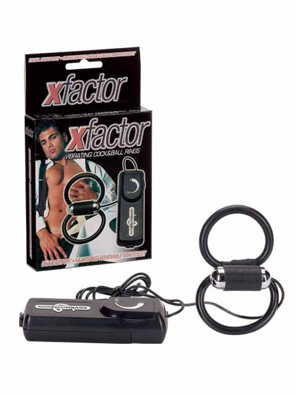 Чёрное эрекционное кольцо с подхватом мошонки и вибрацией X-FACTOR VIBRATING COCK & BALL RINGS (Цвет: черный)