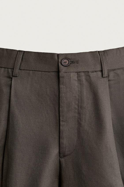 ZARA БРЮКИ ЧИНОС ИЗ ХЛОПКА И ЛЬНА СО СКЛАДКАМИ, ХАКИ