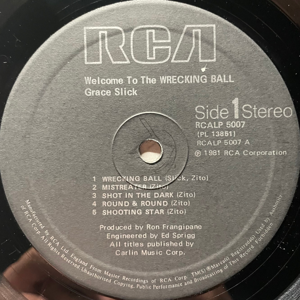 Grace Slick ‎– Welcome To The Wrecking Ball! (Англия 1981г.)