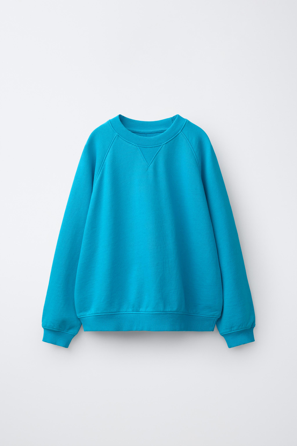 ZARA ОДНОТОННАЯ ТОЛСТОВКА ИЗ ХЛОПКА, ЯРКО-БИРЮЗОВЫЙ