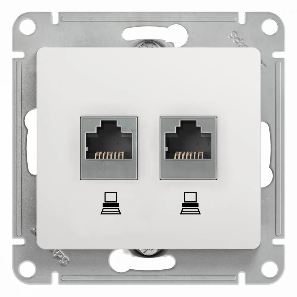 GLOSSA РОЗЕТКА двойная компьютерная RJ45+RJ45 кат. 5e, механизм, БЕЛЫЙ