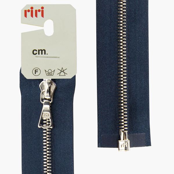 Молния металл RIRI Т4 (4 мм) 1 зам., разъем., 60 см, Ni, атласная тесьма, цв.2131, синий темн., 1 шт