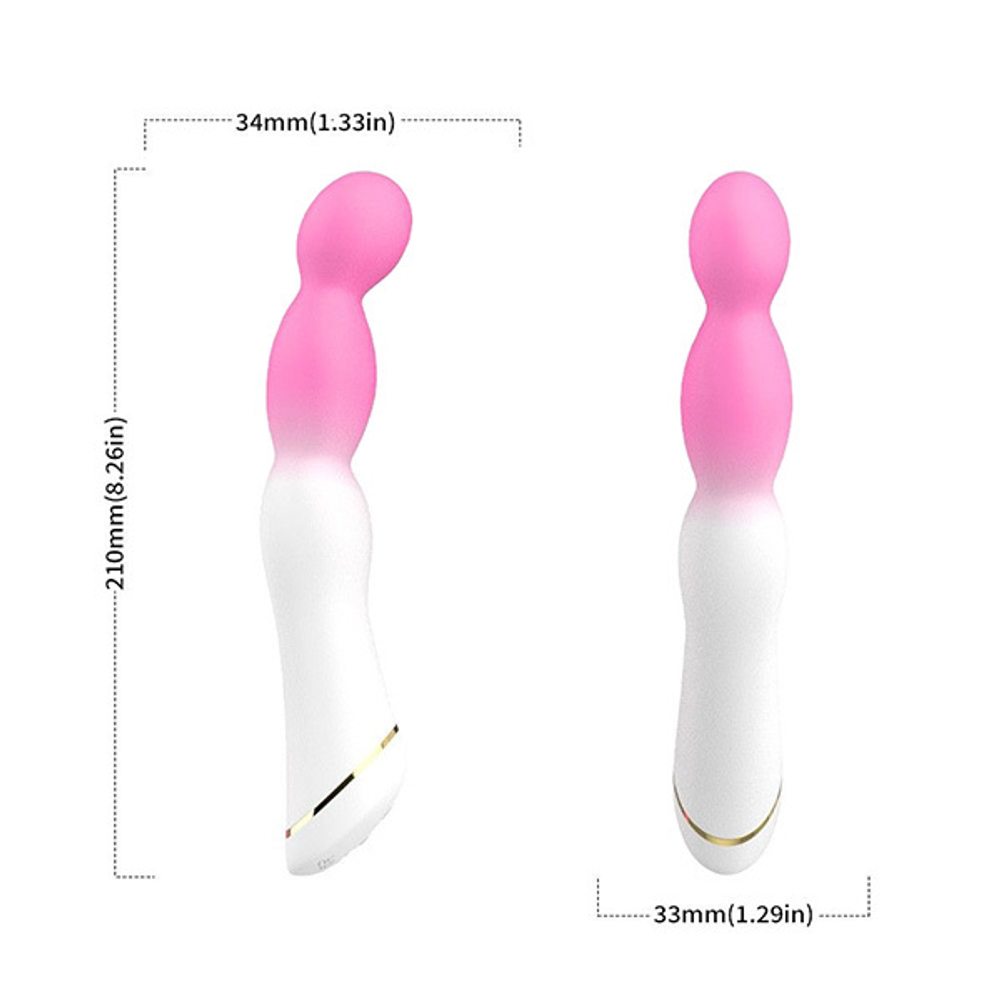 Бело-розовый вибромассажер 21,5см с круглой головкой Silicone Toys USK-V24