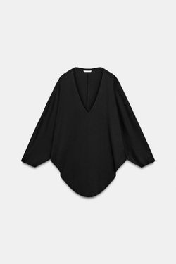 ZARA ФУТБОЛКА-НАКИДКА ИЗ ХЛОПКА SUPIMA®, ЧЕРНЫЙ