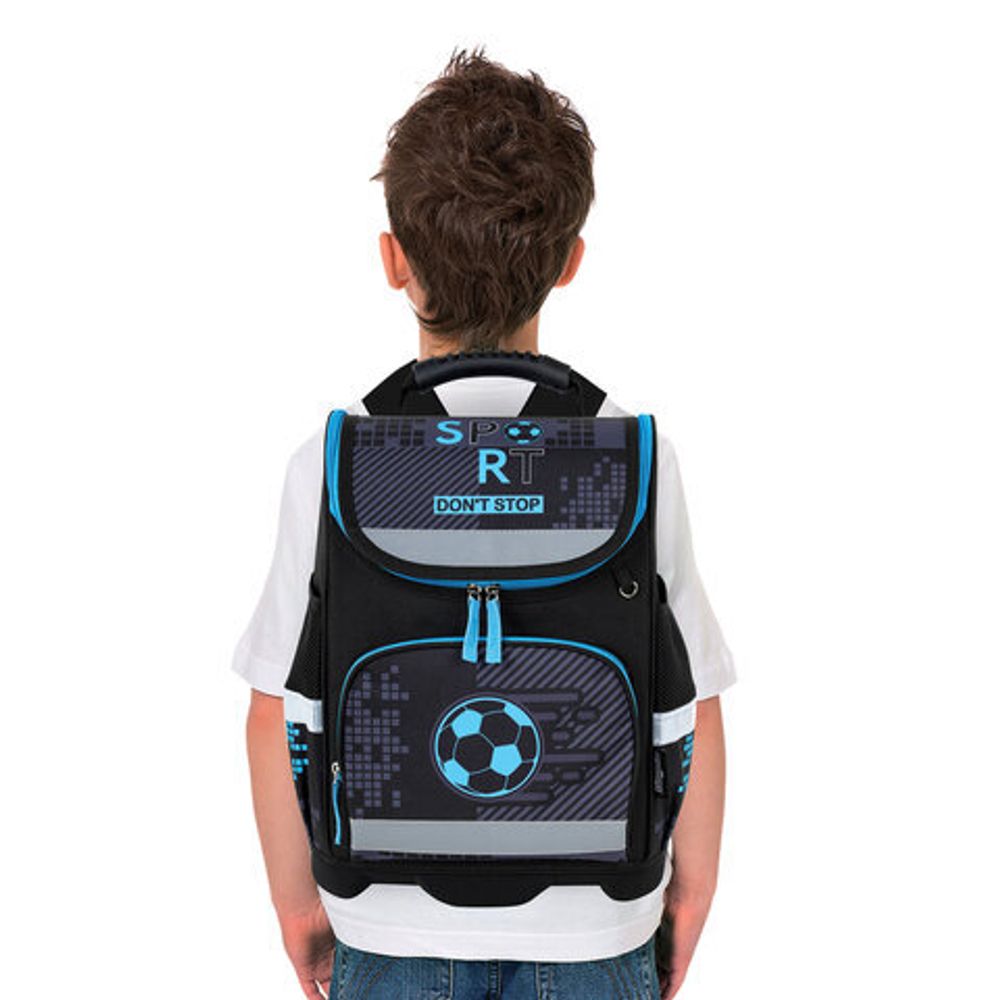 Ранец ЮНЛАНДИЯ WISE, 1 отделение, 3 кармана, устойчивое дно, "Sport game", 37x29х15 см, 272072