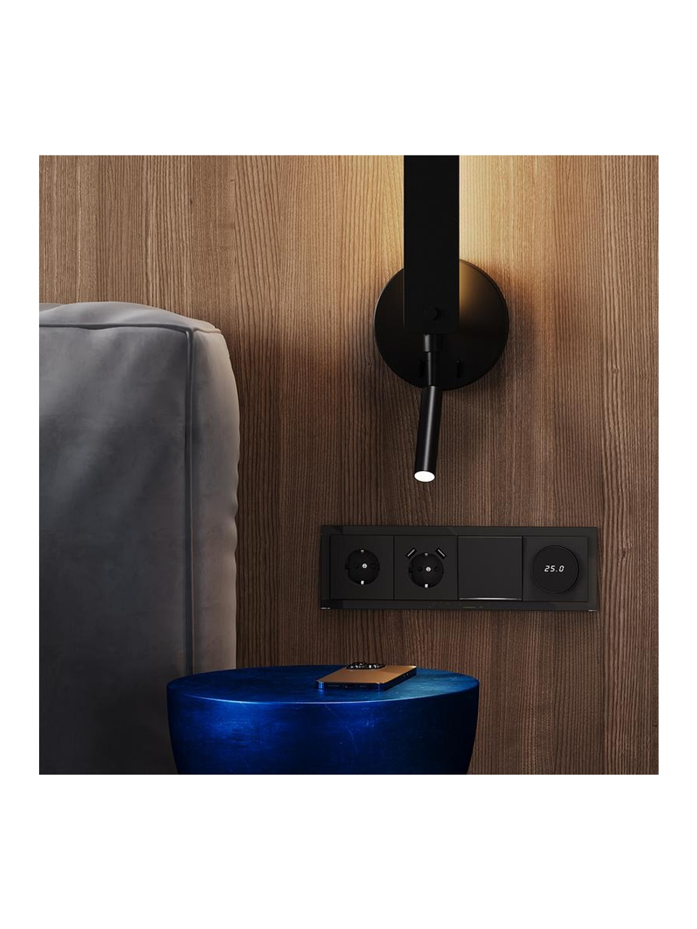 Розетка 1-м СП S70 16А с USB A+A с заземл. защ. шторки механизм черн. матов. Voltum VLS040408