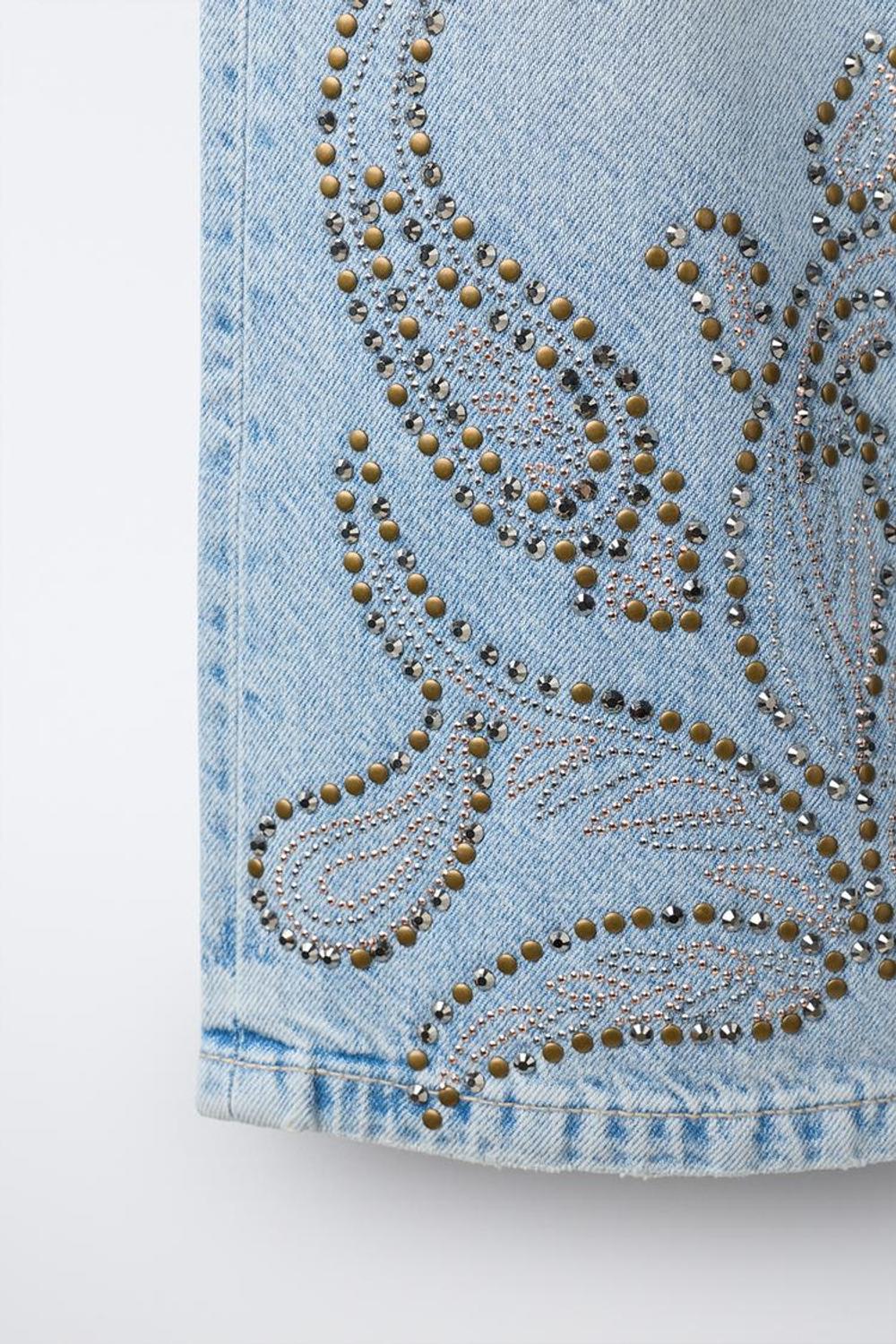 ZARA ДЖИНСЫ WIDE LEG С ЗАКЛЕПКАМИ, СИНИЙ