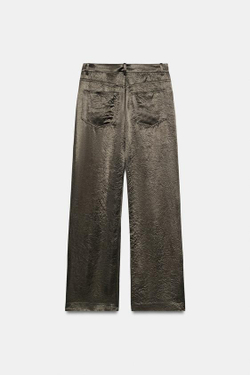 ZARA АТЛАСНЫЕ БРЮКИ — ZW COLLECTION, ТЕМНО-ЗЕЛЕНЫЙ