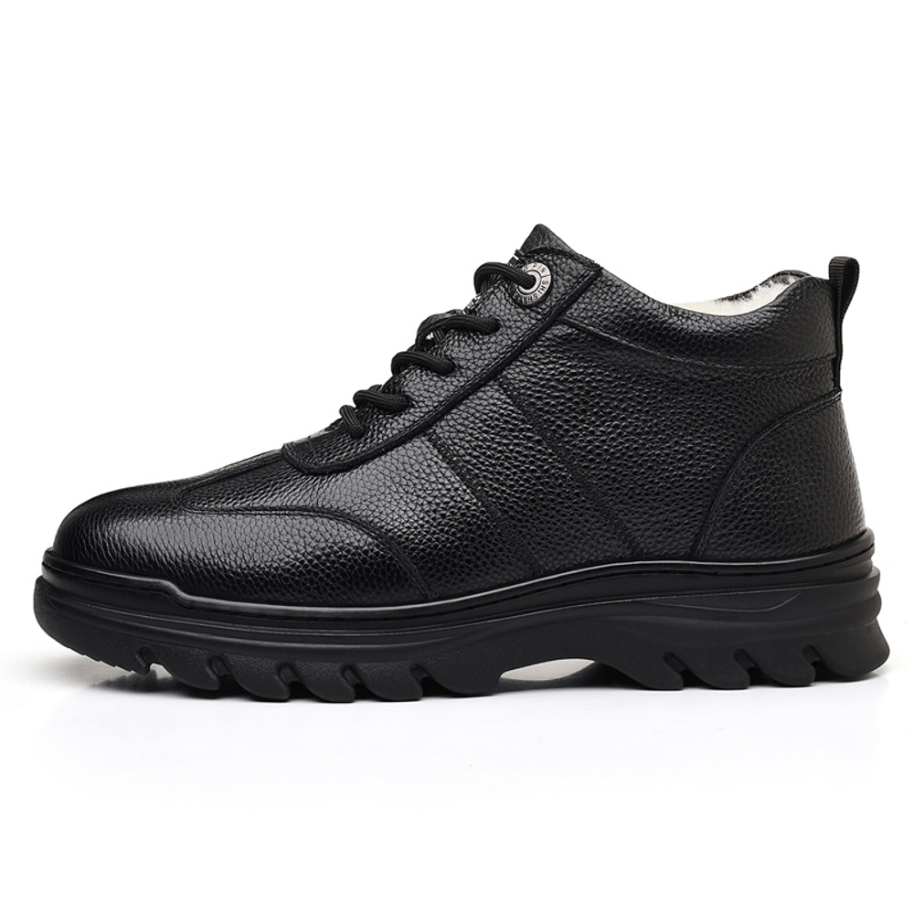 CHENGSHILUOTUO Top Grain Cow Leather Mid top Elderly Insulated Shoes Men"s