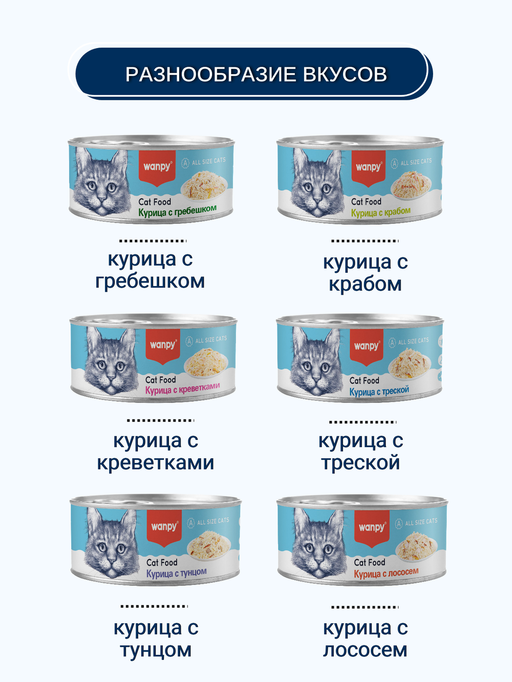Wanpy Cat Консервы для кошек "Курица с треской" 95 г