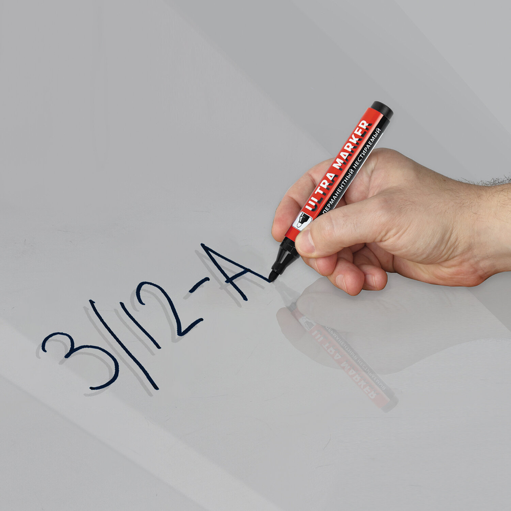 Маркер перманентный ULTRA MARKER, 12 шт. ЧЕРНЫЙ, 3,5 мм, с клипом, BRAUBERG.