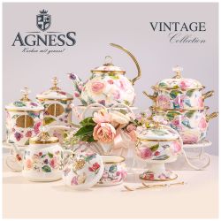 КАСТРЮЛЯ ЭМАЛИРОВАННАЯ AGNESS С КРЫШКОЙ, СЕРИЯ ВИНТАЖ, 2,8Л, ДИАМЕТР=18СМ (КОР=4ШТ.)