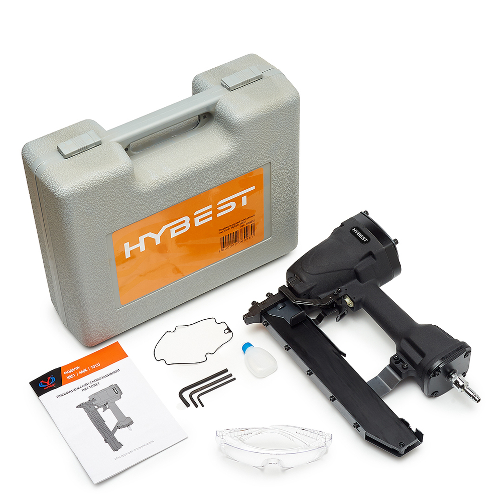 Пистолет для забивания скоб мебельный Hybest N851 (пневматический, каркасные скобы тип 155 16Ga)