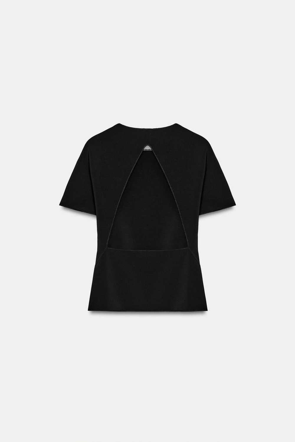 ZARA ТОП С ВЫРЕЗОМ И КОРОТКИМИ РУКАВАМИ, ЧЕРНЫЙ